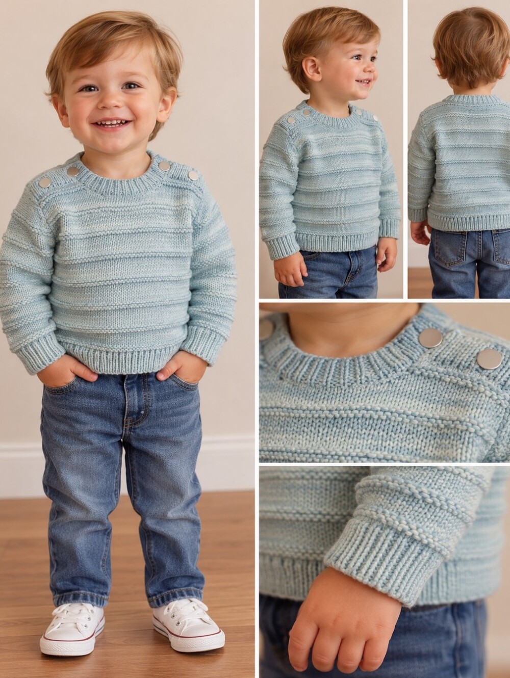 Hand-Knit Baby Blue Textured Sweater – Approx. 24 Months 🩵